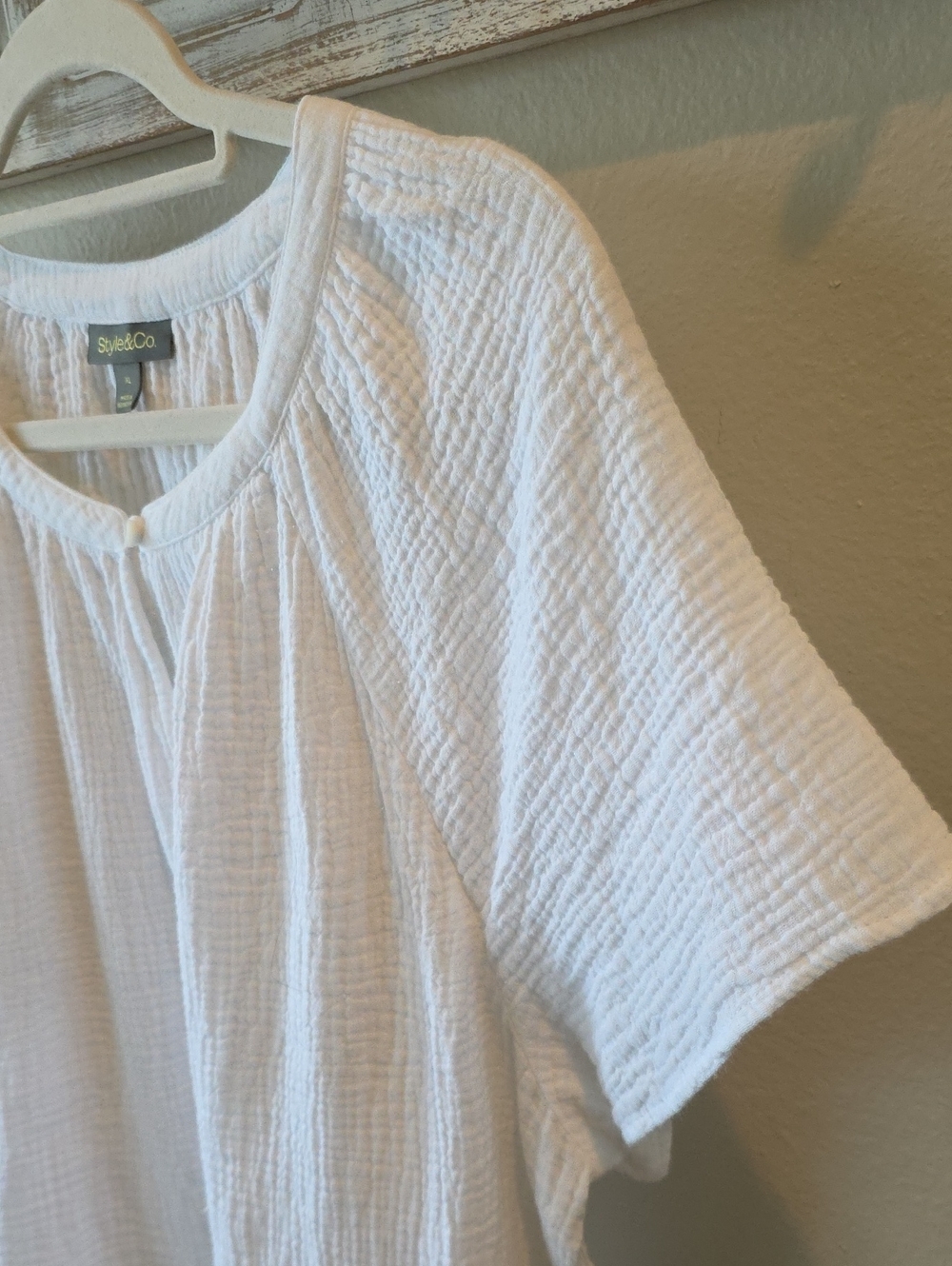 Style & Co Cotton Gauze Short Flutter Sleeve Top White XL NWT - Picture 3 of 14
